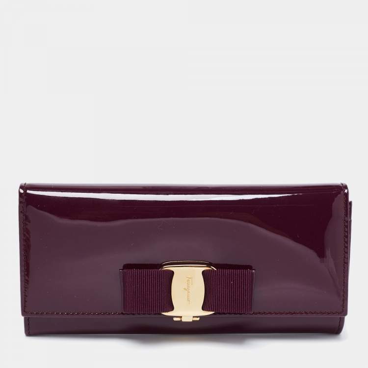 Pre Owned Salvatore Ferragamo Purple Patent Leather Miss Vara Wallet