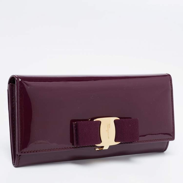 Pre Owned Salvatore Ferragamo Purple Patent Leather Miss Vara Wallet