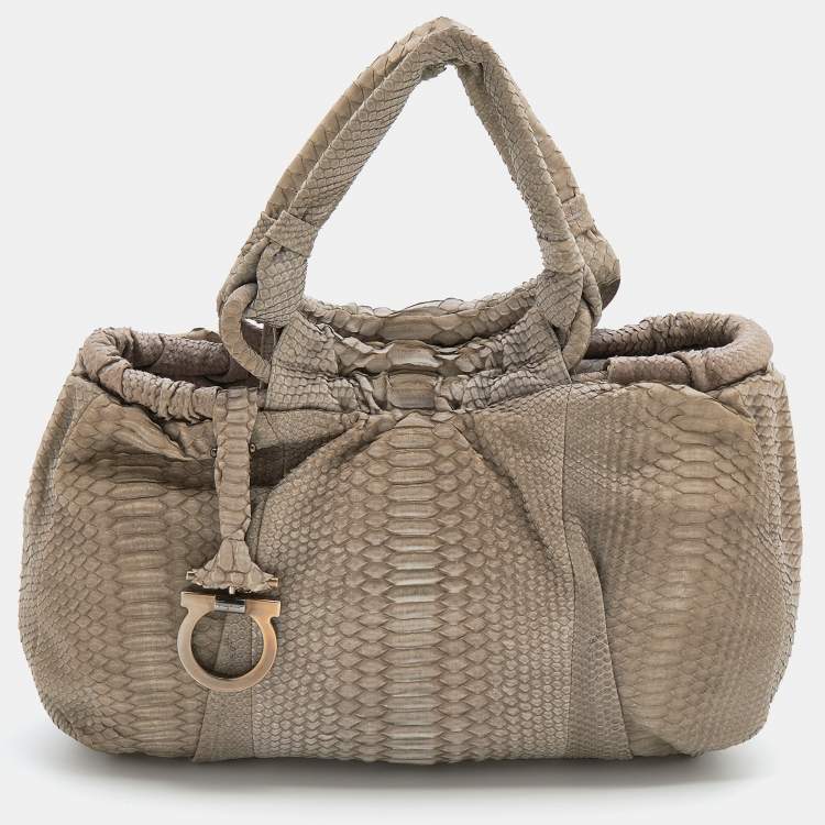 Pre Owned Salvatore Ferragamo Grey Python Satchel