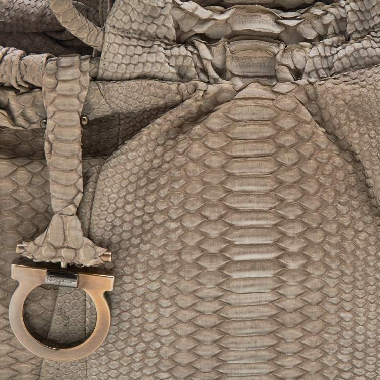 Pre Owned Salvatore Ferragamo Grey Python Satchel