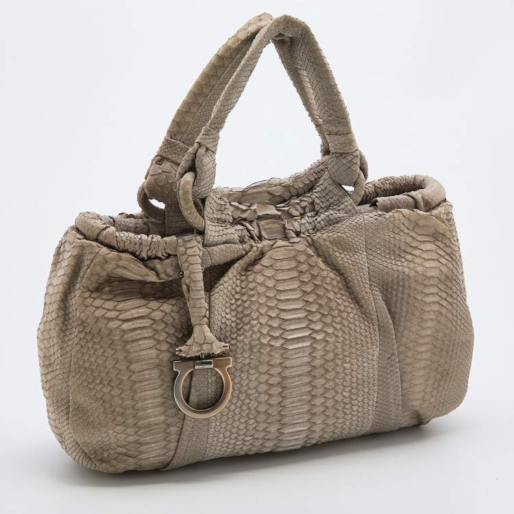 Pre Owned Salvatore Ferragamo Grey Python Satchel