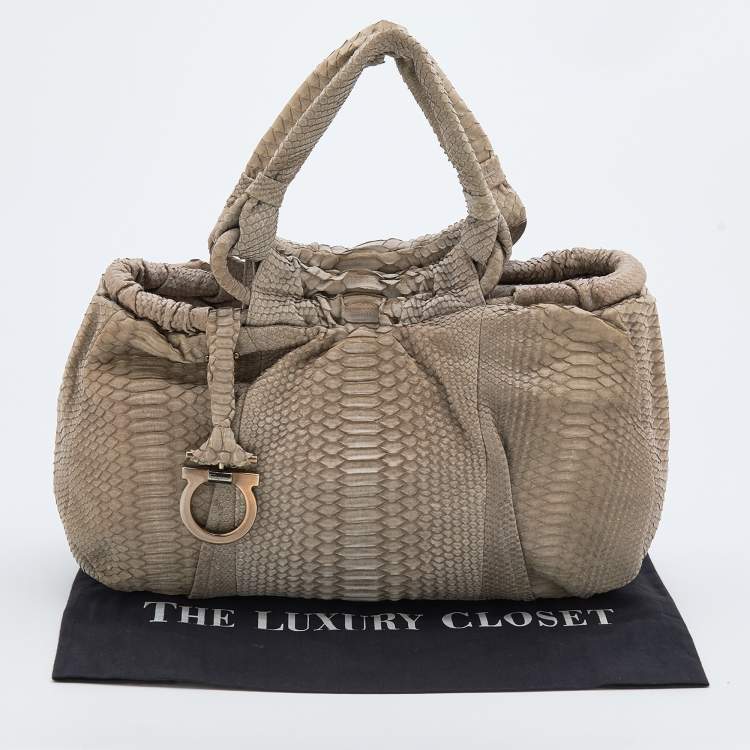 Pre Owned Salvatore Ferragamo Grey Python Satchel