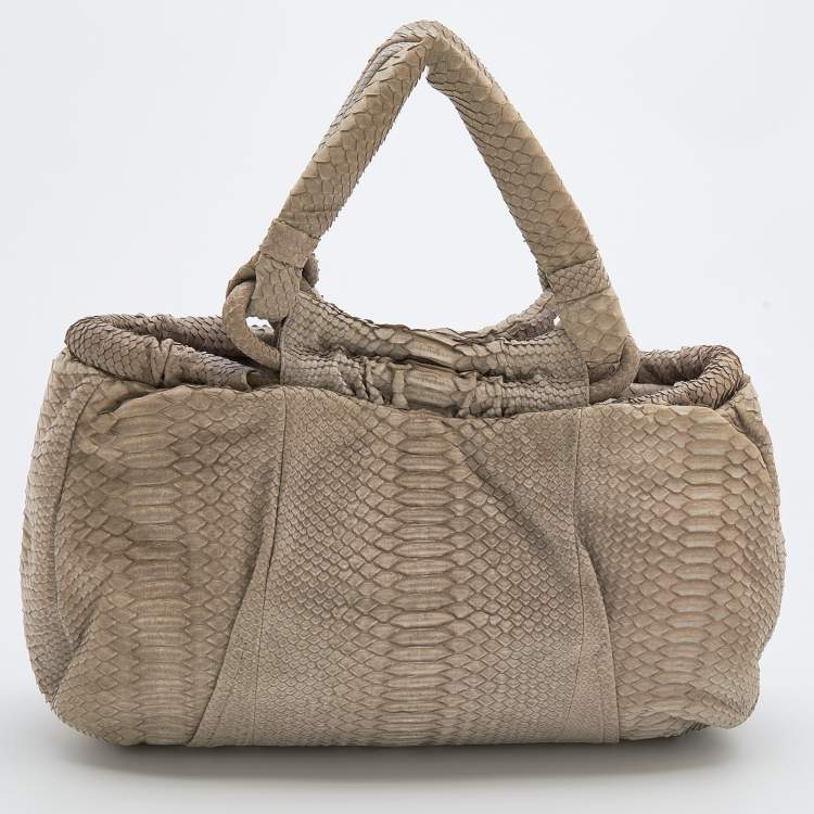 Pre Owned Salvatore Ferragamo Grey Python Satchel