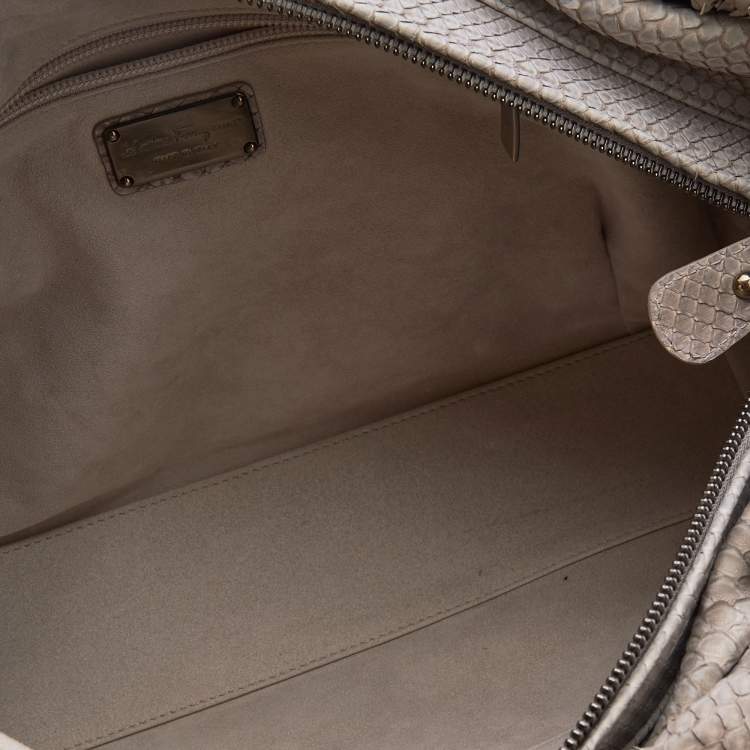 Pre Owned Salvatore Ferragamo Grey Python Satchel