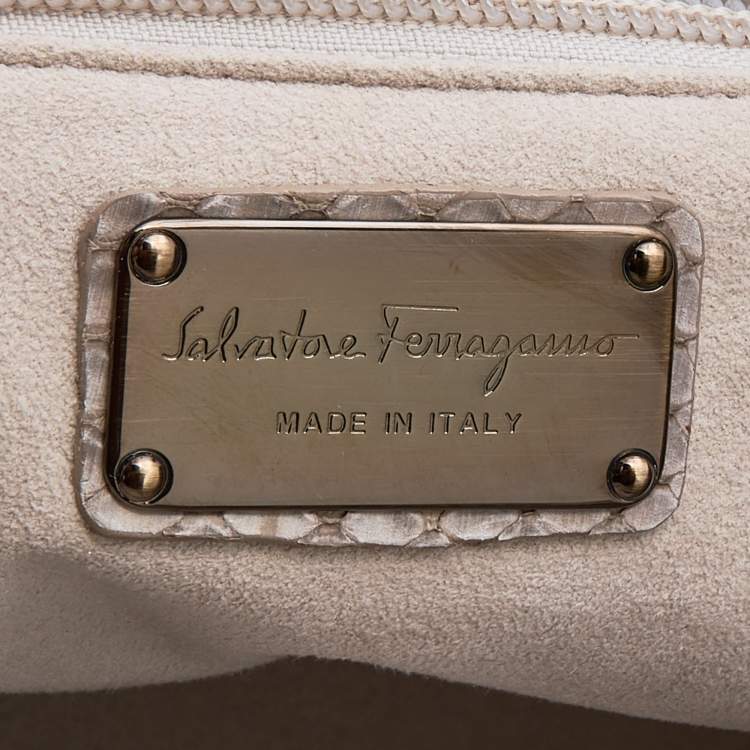 Pre Owned Salvatore Ferragamo Grey Python Satchel
