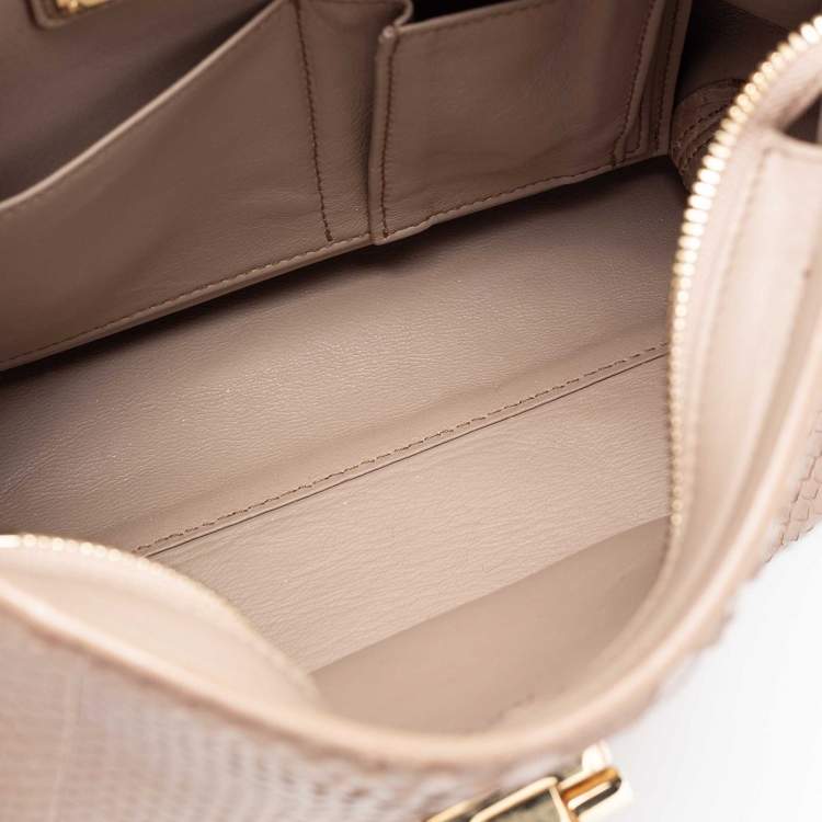 مملوكة مسبقًا Salvatore Ferragamo Beige Snakeskin Embossed Leather Sofia Top Handle Bag