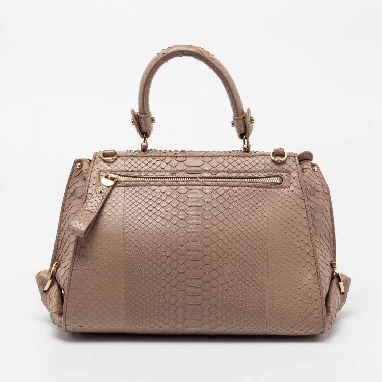 مملوكة مسبقًا Salvatore Ferragamo Beige Snakeskin Embossed Leather Sofia Top Handle Bag