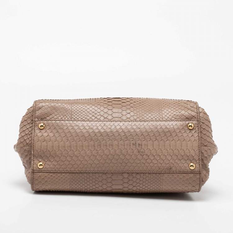 مملوكة مسبقًا Salvatore Ferragamo Beige Snakeskin Embossed Leather Sofia Top Handle Bag