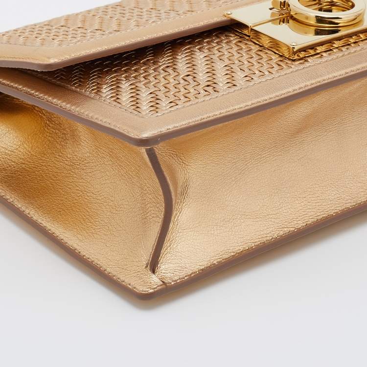 Pre Owned Salvatore Ferragamo Metallic Gold Woven Leather Aileen Gancio Shoulder bag
