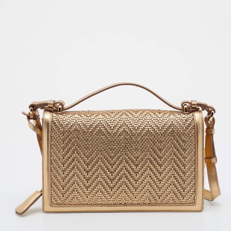 Pre Owned Salvatore Ferragamo Metallic Gold Woven Leather Aileen Gancio Shoulder bag