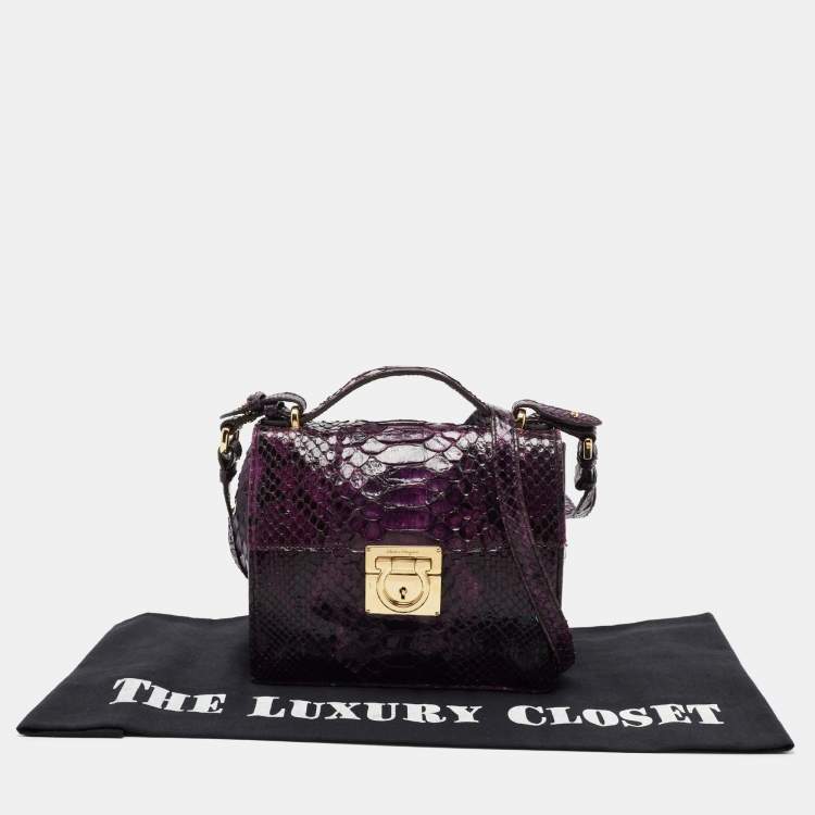 Pre Owned Salvatore Ferragamo Purple Python Leather Gancio Lock Shoulder Bag