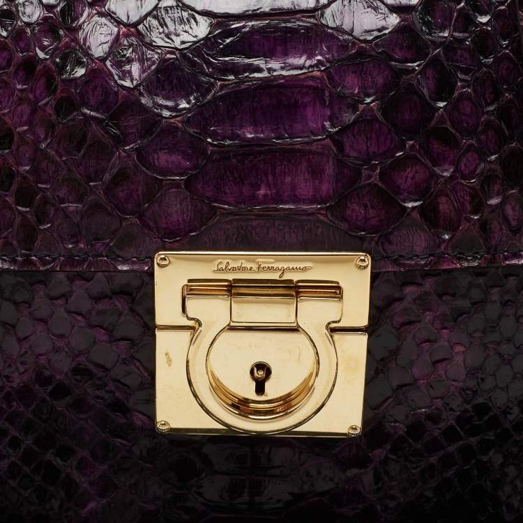 Pre Owned Salvatore Ferragamo Purple Python Leather Gancio Lock Shoulder Bag