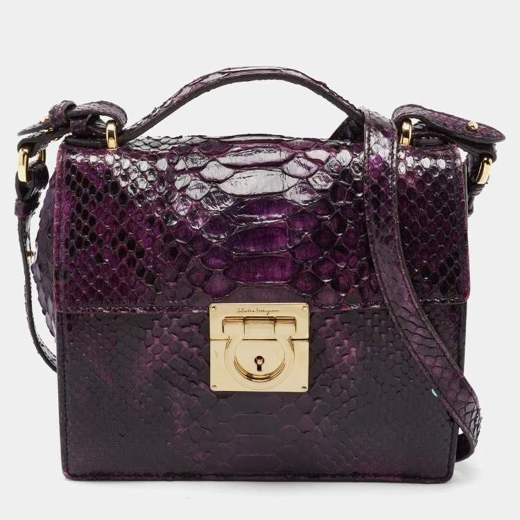 Pre Owned Salvatore Ferragamo Purple Python Leather Gancio Lock Shoulder Bag