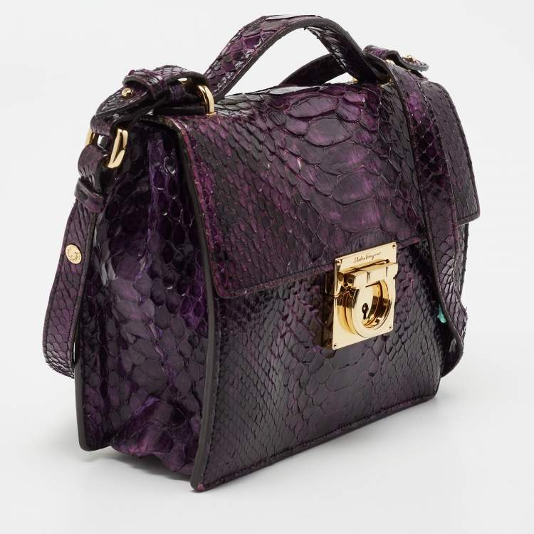 Pre Owned Salvatore Ferragamo Purple Python Leather Gancio Lock Shoulder Bag