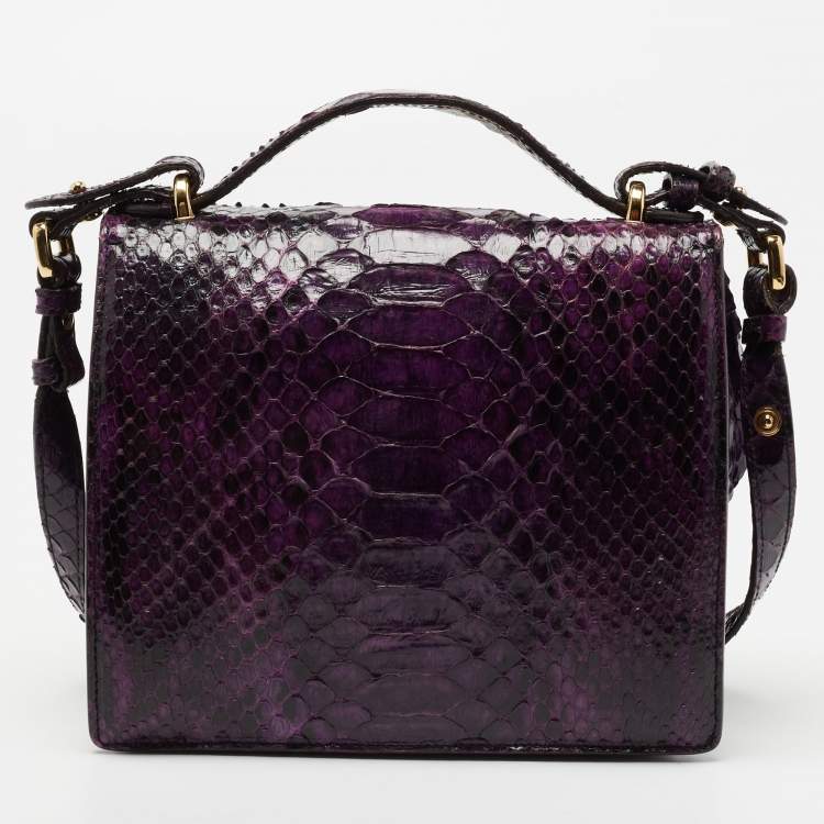 Pre Owned Salvatore Ferragamo Purple Python Leather Gancio Lock Shoulder Bag