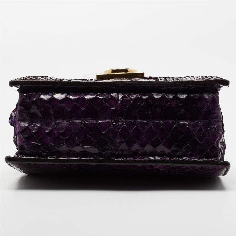 Pre Owned Salvatore Ferragamo Purple Python Leather Gancio Lock Shoulder Bag