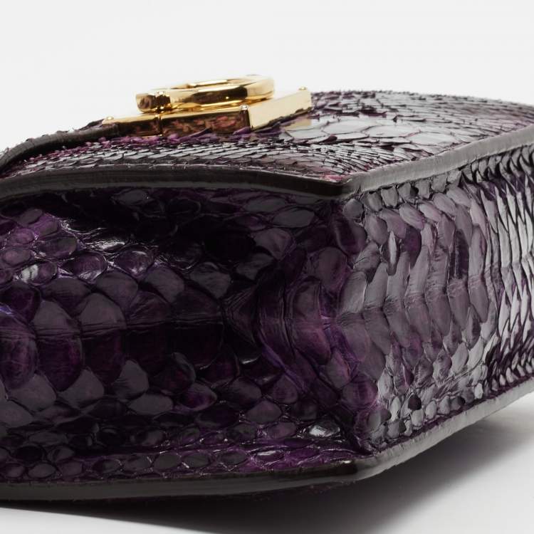 Pre Owned Salvatore Ferragamo Purple Python Leather Gancio Lock Shoulder Bag