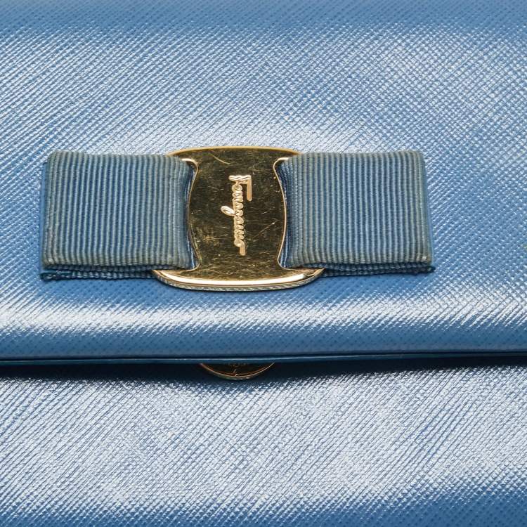 Pre Owned Salvatore Ferragamo Blue Leather Mini Ginny Crossbody Bag