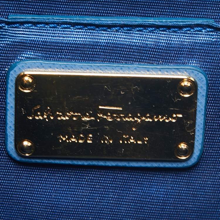 Pre Owned Salvatore Ferragamo Blue Leather Mini Ginny Crossbody Bag