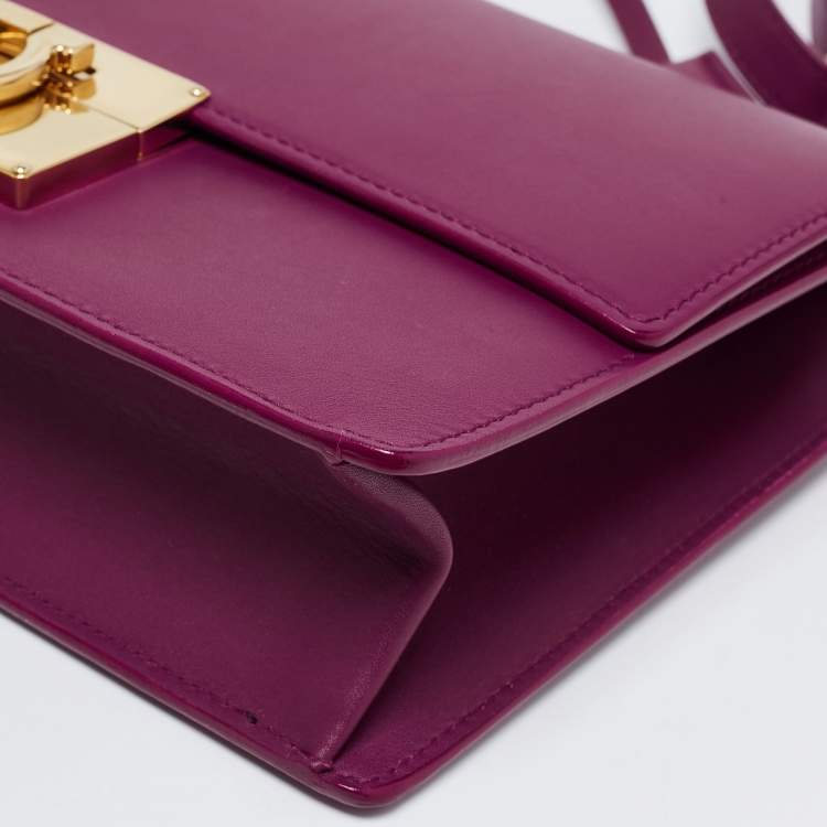 Pre Owned Salvatore Ferragamo Dark Purple Leather Gancio Lock Top Handle Bag