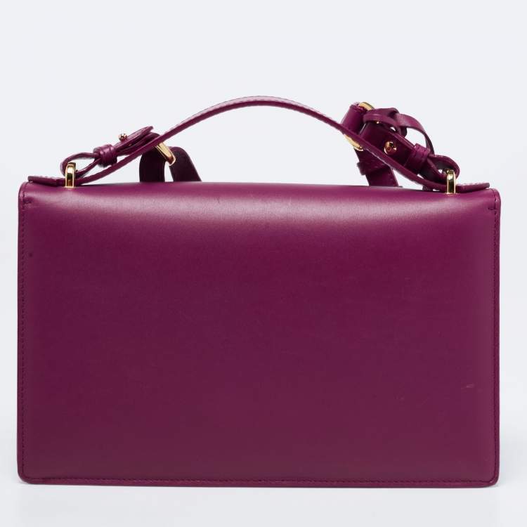 Pre Owned Salvatore Ferragamo Dark Purple Leather Gancio Lock Top Handle Bag