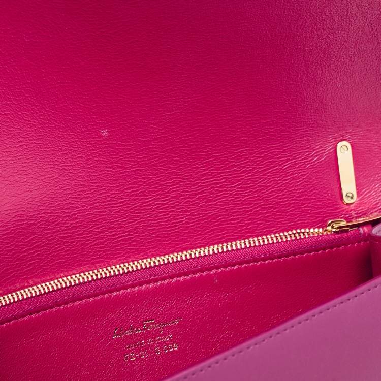 Pre Owned Salvatore Ferragamo Dark Purple Leather Gancio Lock Top Handle Bag