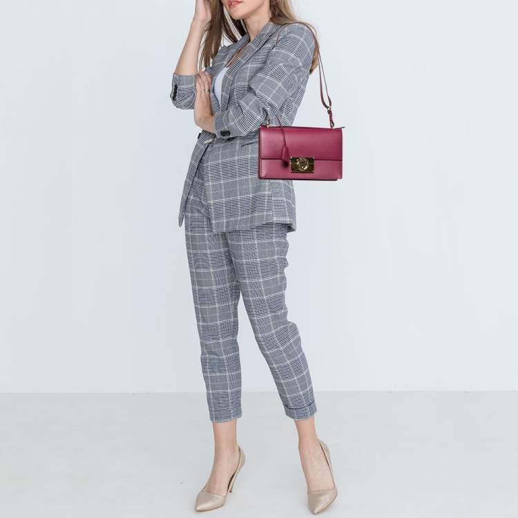 Pre Owned Salvatore Ferragamo Dark Purple Leather Gancio Lock Top Handle Bag
