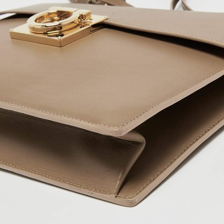 Pre Owned Salvatore Ferragamo Dark Beige Leather Gancio Lock Top Handle Bag