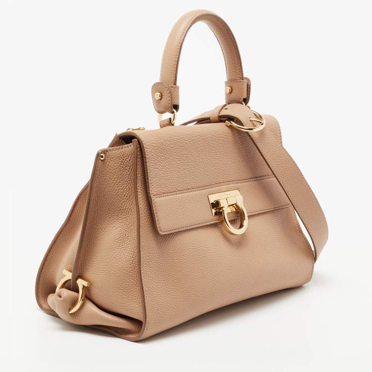 Pre Owned Salvatore Ferragamo Beige Leather Medium Sofia Top Handle Bag