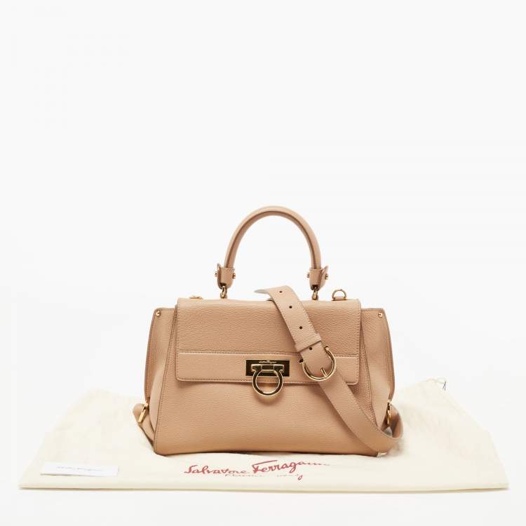 Pre Owned Salvatore Ferragamo Beige Leather Medium Sofia Top Handle Bag