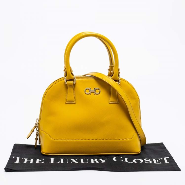 Pre Owned Salvatore Ferragamo Yellow Saffiano Leather Darina Satchel