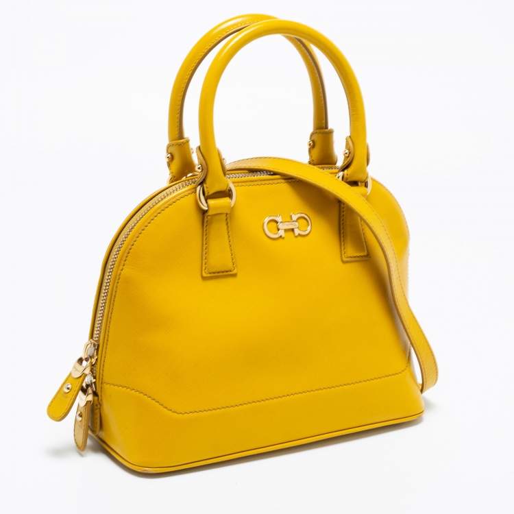 Pre Owned Salvatore Ferragamo Yellow Saffiano Leather Darina Satchel
