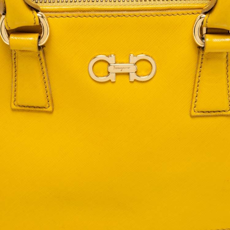 Pre Owned Salvatore Ferragamo Yellow Saffiano Leather Darina Satchel
