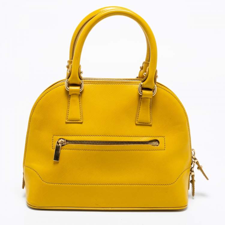 Pre Owned Salvatore Ferragamo Yellow Saffiano Leather Darina Satchel