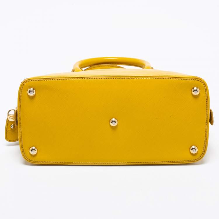 Pre Owned Salvatore Ferragamo Yellow Saffiano Leather Darina Satchel