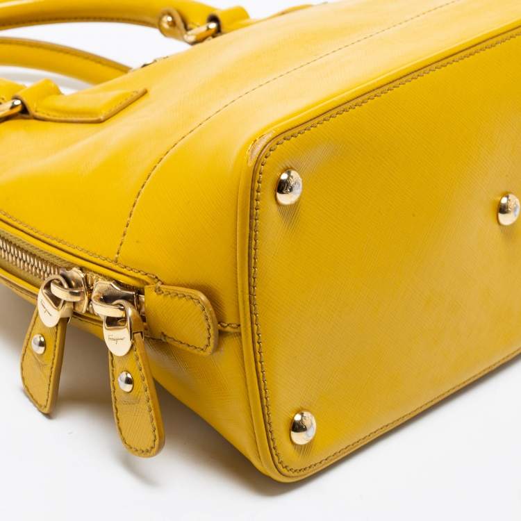 Pre Owned Salvatore Ferragamo Yellow Saffiano Leather Darina Satchel