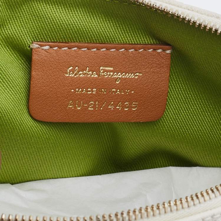 مملوكة مسبقًا Salvatore Ferragamo Off White/Brown Gancini Embossed Leather Shoulder Bag