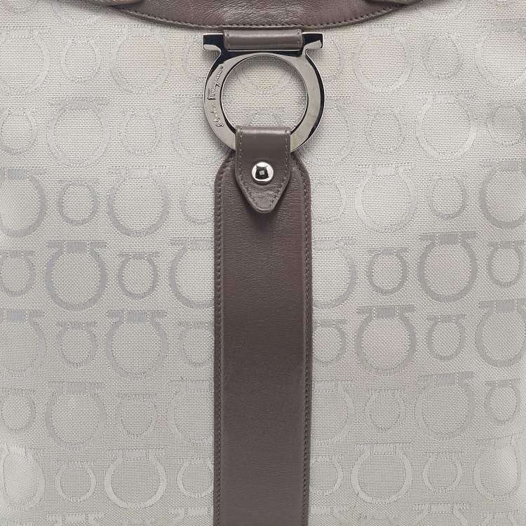 Pre Owned Salvatore Ferragamo Taupe Gancini Canvas And Leather Tote
