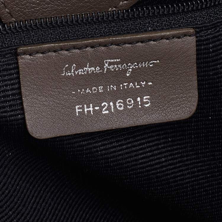 Pre Owned Salvatore Ferragamo Taupe Gancini Canvas And Leather Tote