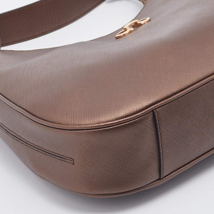 Pre Owned Salvatore Ferragamo Metallic Brown Leather Gancini Romana Hobo