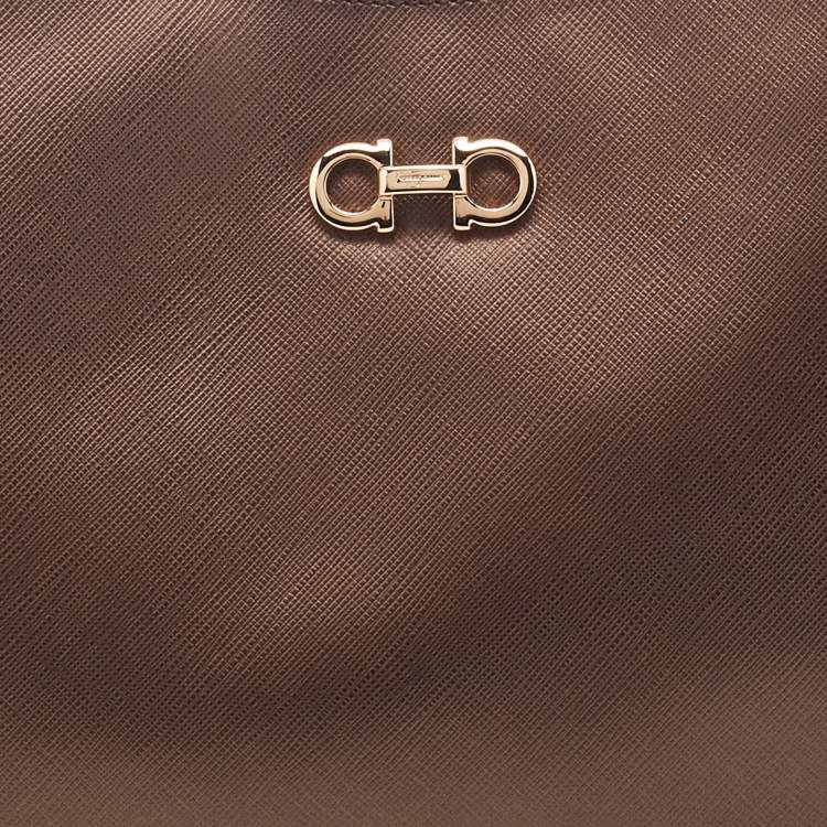 Pre Owned Salvatore Ferragamo Metallic Brown Leather Gancini Romana Hobo