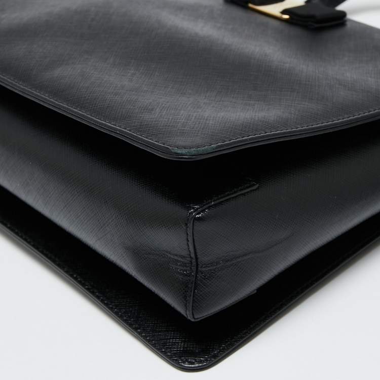 Pre Owned Salvatore Ferragamo Black Leather Vara Bow Tote