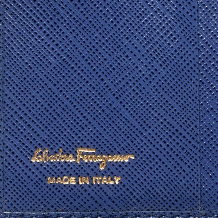 Pre Owned Salvatore Ferragamo Blue Leather Gancini Clip Compact Wallet