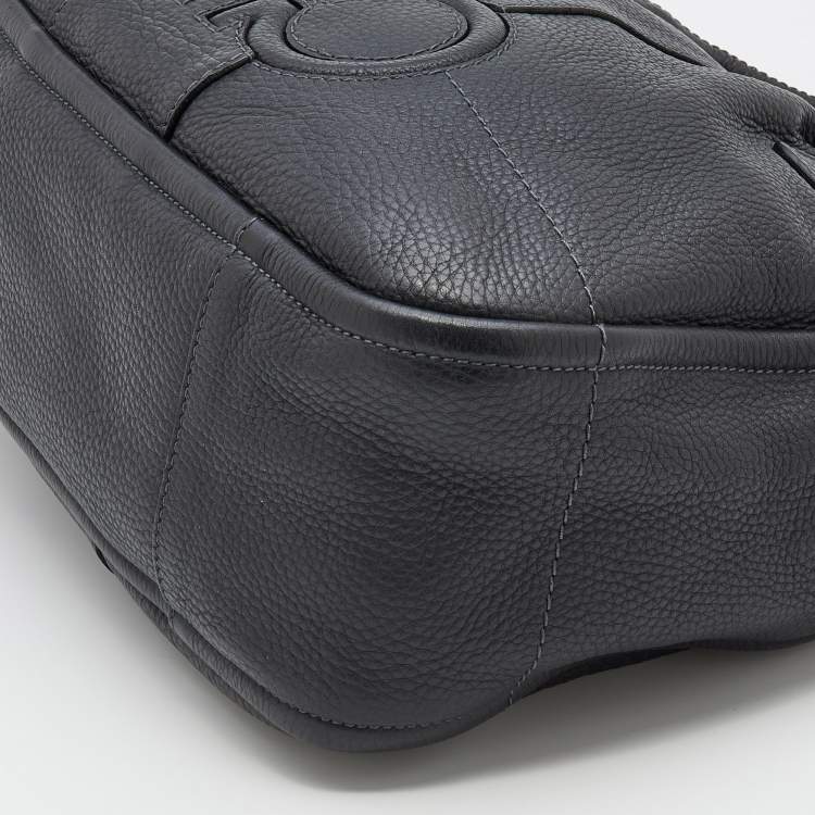 Pre Owned Salvatore Ferragamo Black Leather Gancini Logo Tote