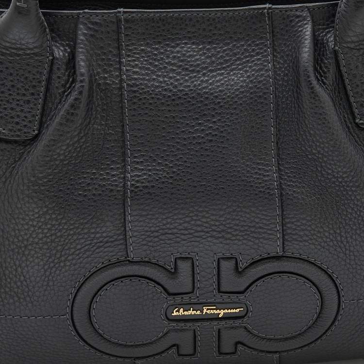Pre Owned Salvatore Ferragamo Black Leather Gancini Logo Tote