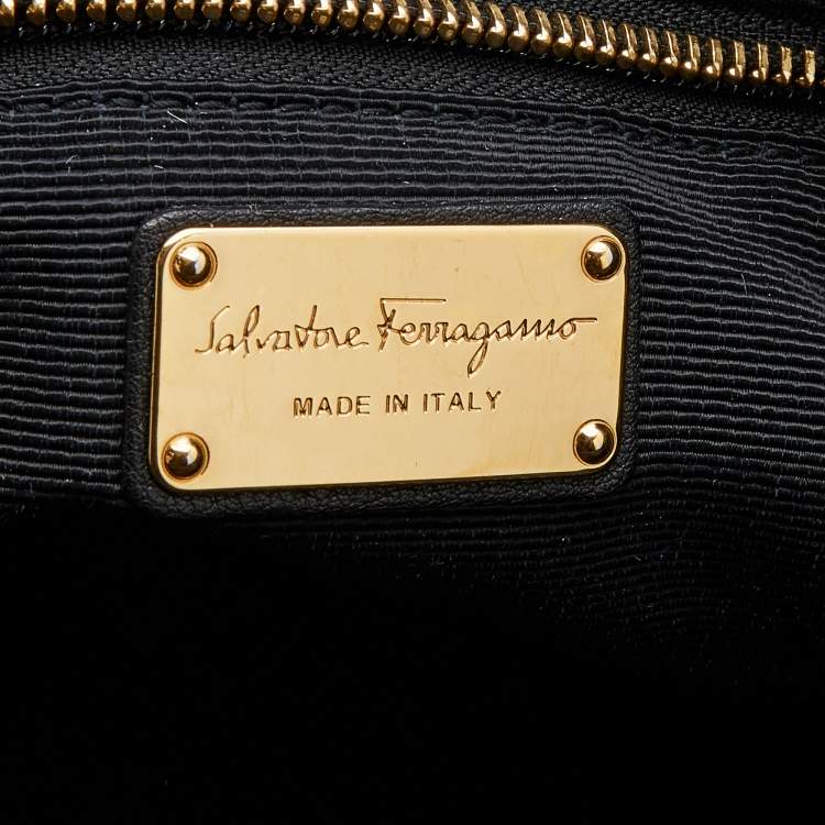 Pre Owned Salvatore Ferragamo Black Leather Gancini Logo Tote