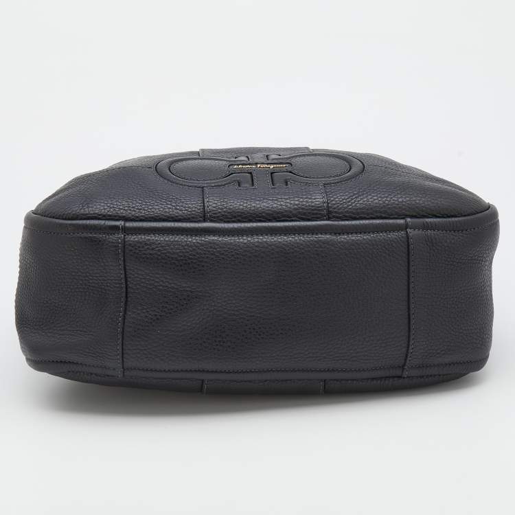 Pre Owned Salvatore Ferragamo Black Leather Gancini Logo Tote