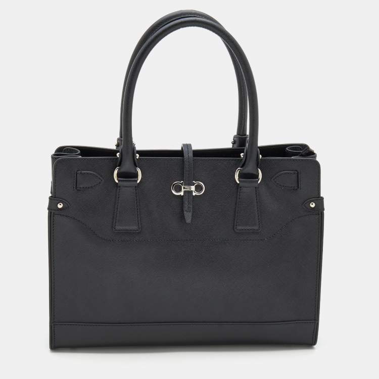Pre Owned Salvatore Ferragamo Black Saffiano Leather Small Briana Tote