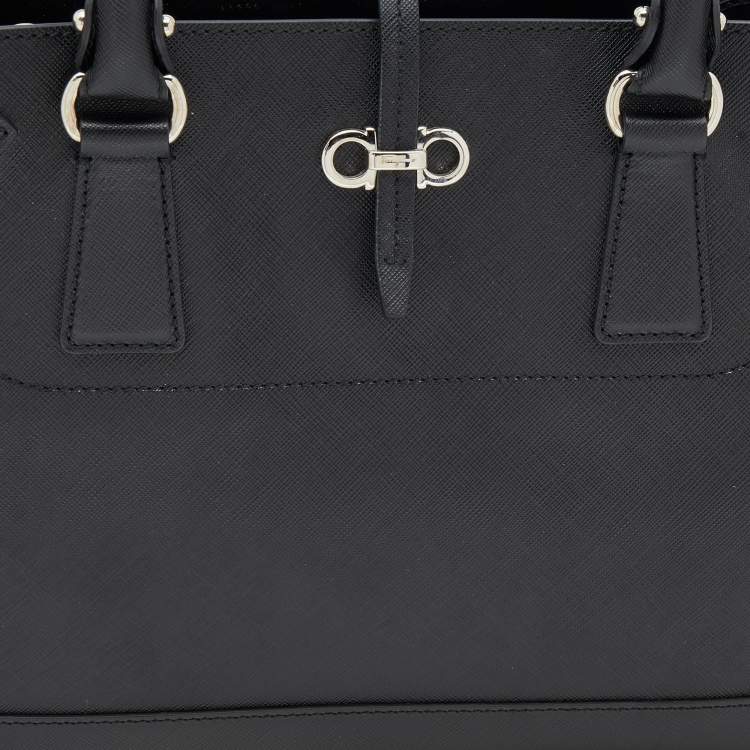 Pre Owned Salvatore Ferragamo Black Saffiano Leather Small Briana Tote