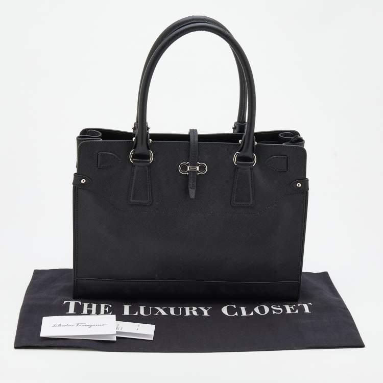 Pre Owned Salvatore Ferragamo Black Saffiano Leather Small Briana Tote